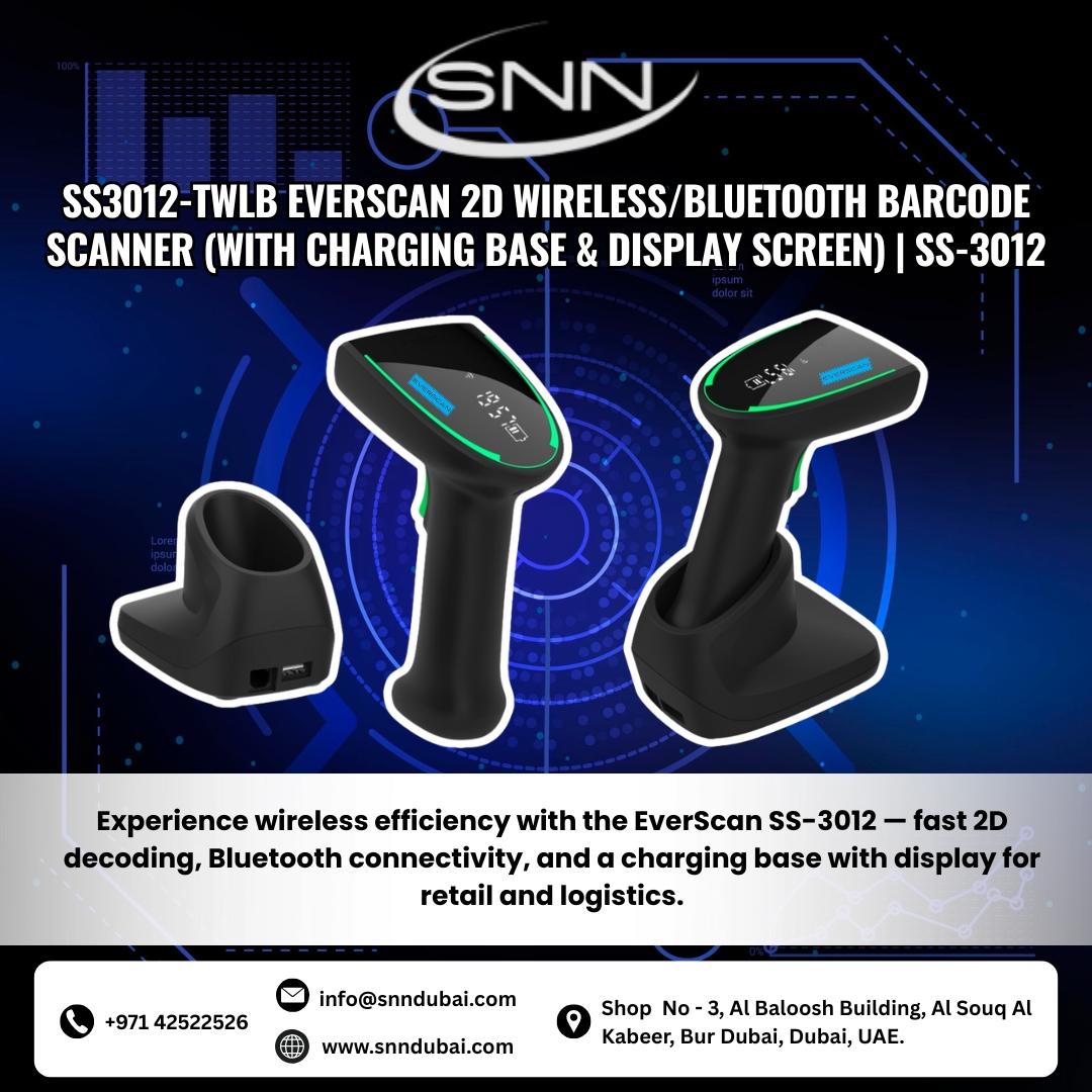 snndubai's tweet image. The EverScan SS3012-TWLB combines advanced 2D barcode scanning technology with wireless and Bluetooth connectivity, offering maximum flexibility and performance for retail, logistics, and warehouse applications.
#EverScan #SS3012TWLB #2DBarcodeScanner #WirelessScanner