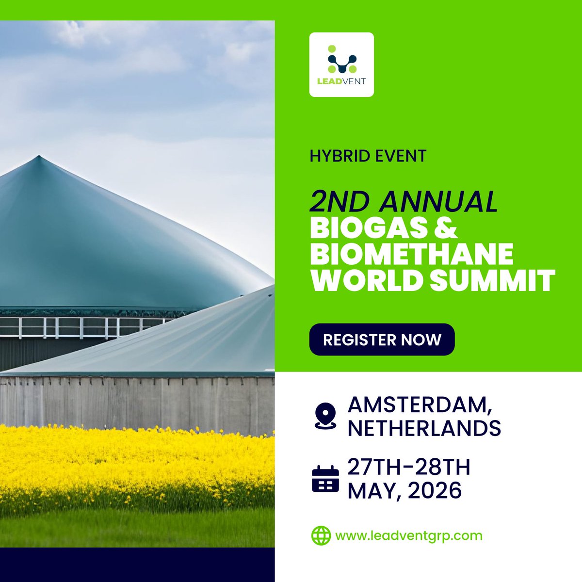 Be Part of the 2nd Annual Biogas &amp; Biomethane World Summit!

Date: 27th – 28th May, 2026  Venue: Amsterdam, Netherlands.

-bit.ly/45SBJnN

#BiogasSummit #BiomethaneWorld #RenewableEnergy #GreenGas #Decarbonization #CleanEnergyFuture #SustainableEnergy #CircularEconomy