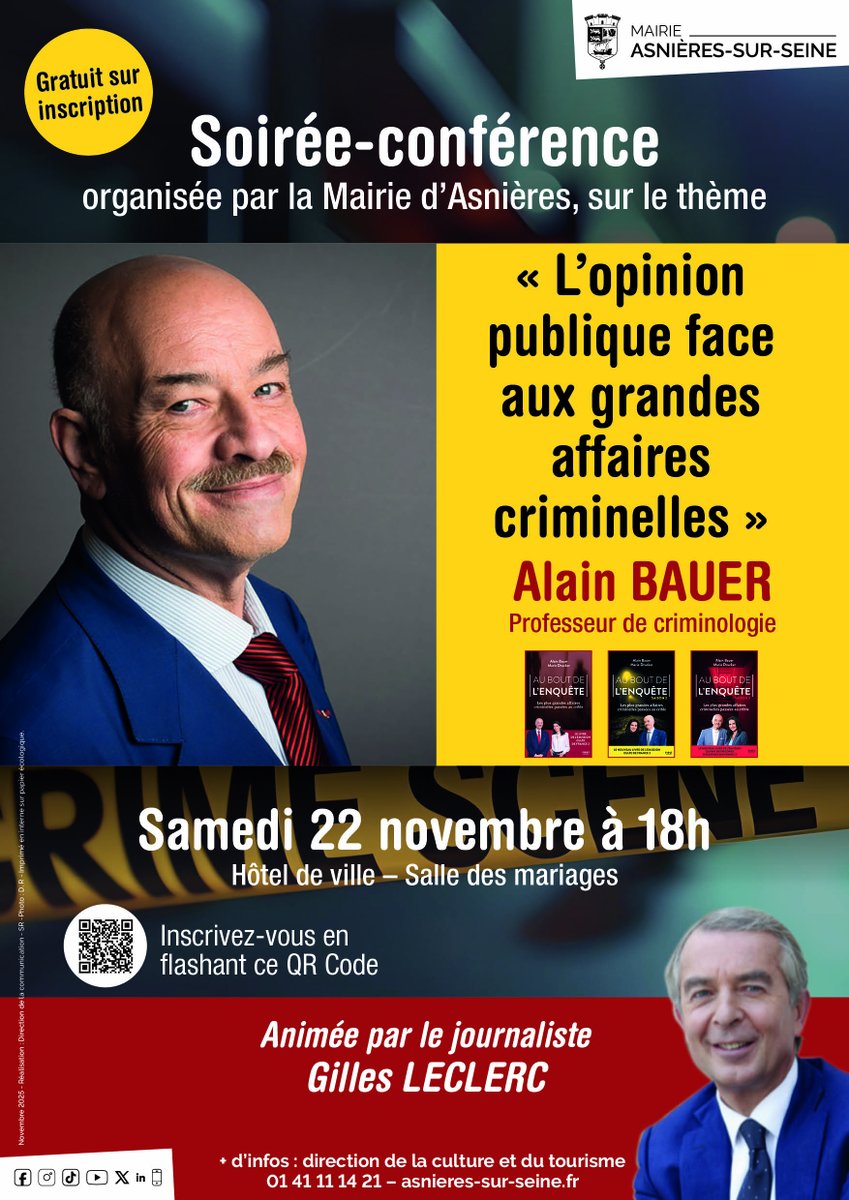 🎤𝗖𝗼𝗻𝗳𝗲́𝗿𝗲𝗻𝗰𝗲-𝗱𝗲́𝗯𝗮𝘁 𝗮𝘃𝗲𝗰 𝗔𝗹𝗮𝗶𝗻 𝗕𝗮𝘂𝗲𝗿, 𝗮𝗻𝗶𝗺𝗲́𝗲 𝗽𝗮𝗿 𝗚𝗶𝗹𝗹𝗲𝘀 𝗟𝗲𝗰𝗹𝗲𝗿𝗰

Criminologue reconnu, Alain Bauer est professeur de criminologie appliquée au Conservatoire national des arts et métiers (Cnam). Figure incontournable des