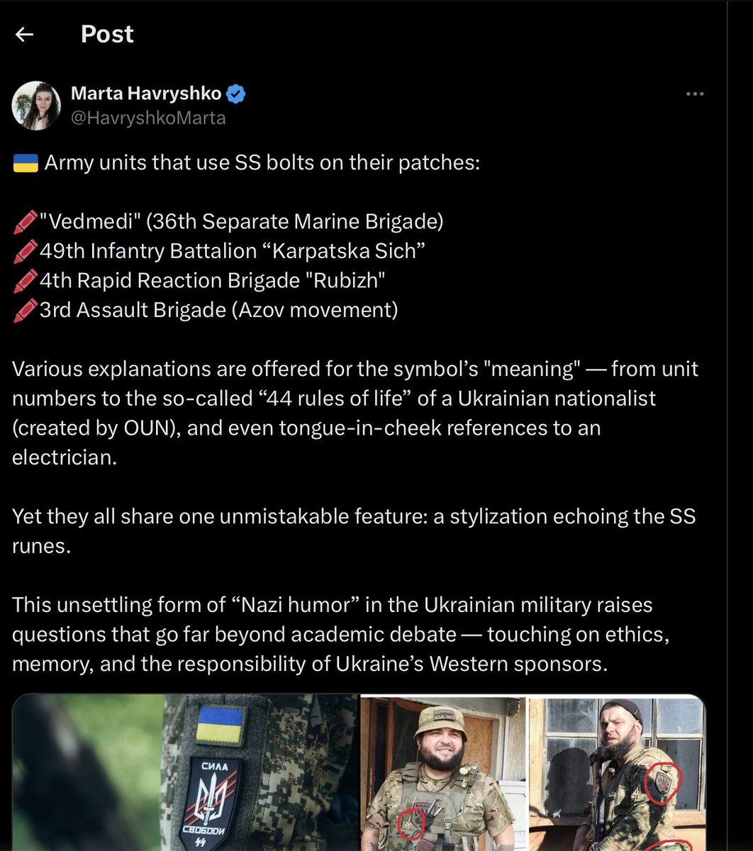 Apparently russians are allowed to pillage, loot, rape, shoot missiles at funerals, to execute civilians, to destroy dams, torture prisoners and all those things.

But some people think some Ukrainian unit patch justifies all of that. So they focus only on this part of the war…