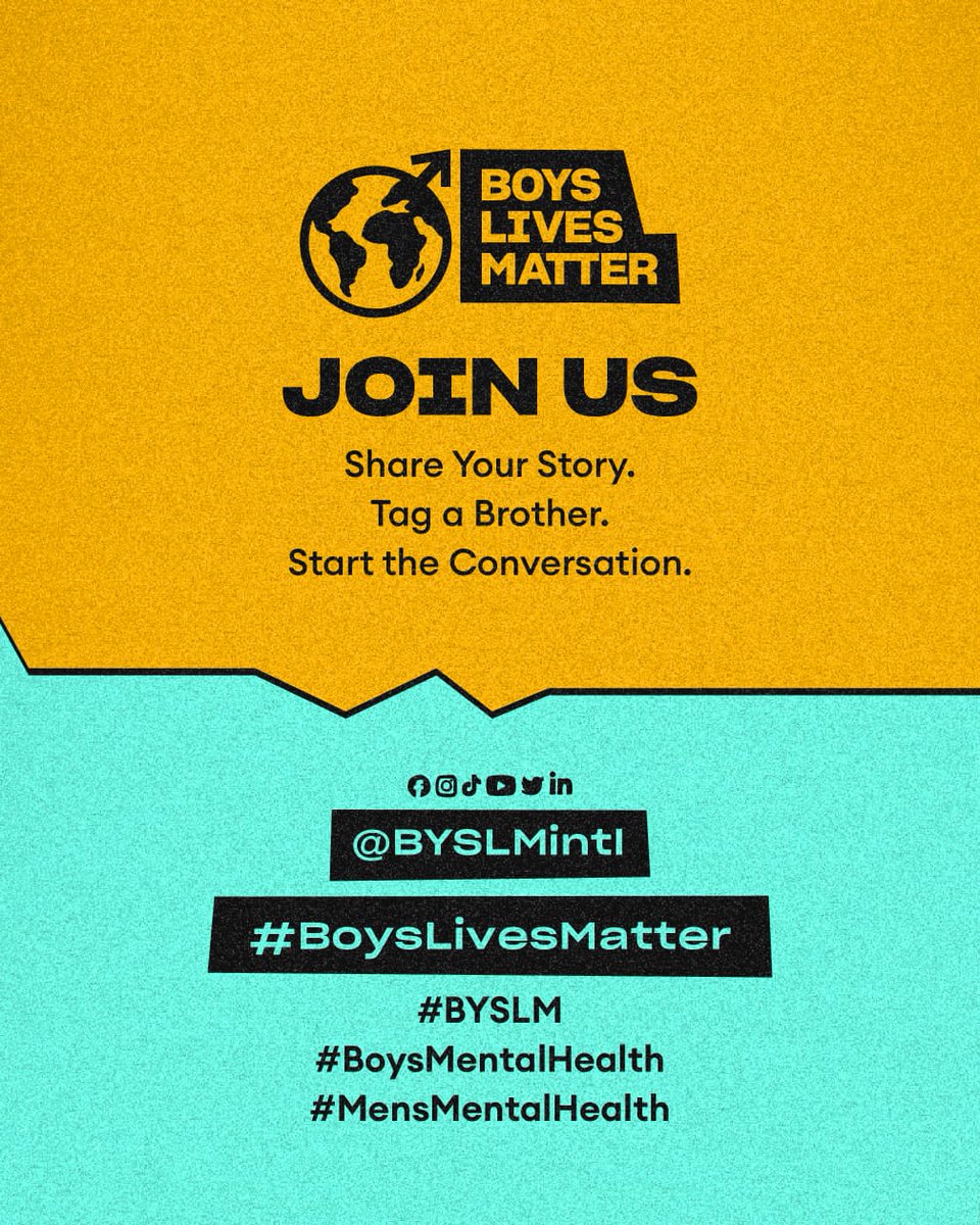 Boys suffer in silence too. From a young age, they’re told to “man up” and hide their pain, growing into men who struggle to open up. Let’s raise boys who heal, not boys who hide. 💙 <a href="/BYSLMintl/">Boys Lives Matter</a>

#BoysLivesMatter #MensMentalHealthMonth #BYSLM