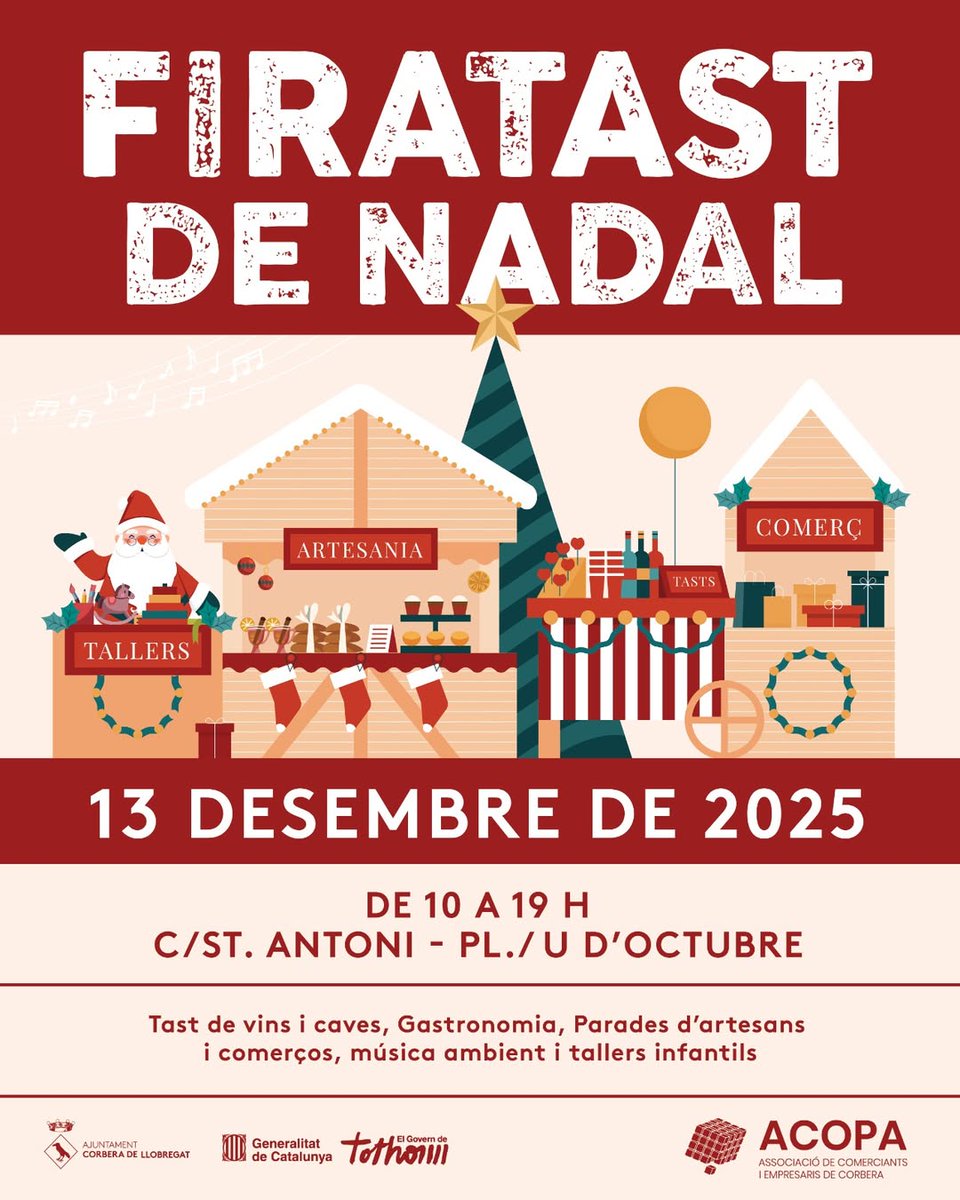 🎄 El dissabte 𝟏3 𝒅𝒆 𝒅𝒆𝒔𝒆𝒎𝒃𝒓𝒆 arriba la 7𝒂 edició  del 𝑭𝒊𝒓𝒂𝑻𝑨𝑺𝑻 𝒅𝒆 𝑵𝒂𝒅𝒂𝒍, on podreu trobar parades d’artesans, comerços, restauració, tast de vins, show cooking, inflables i tallers infantils entre d'altres activitats.
