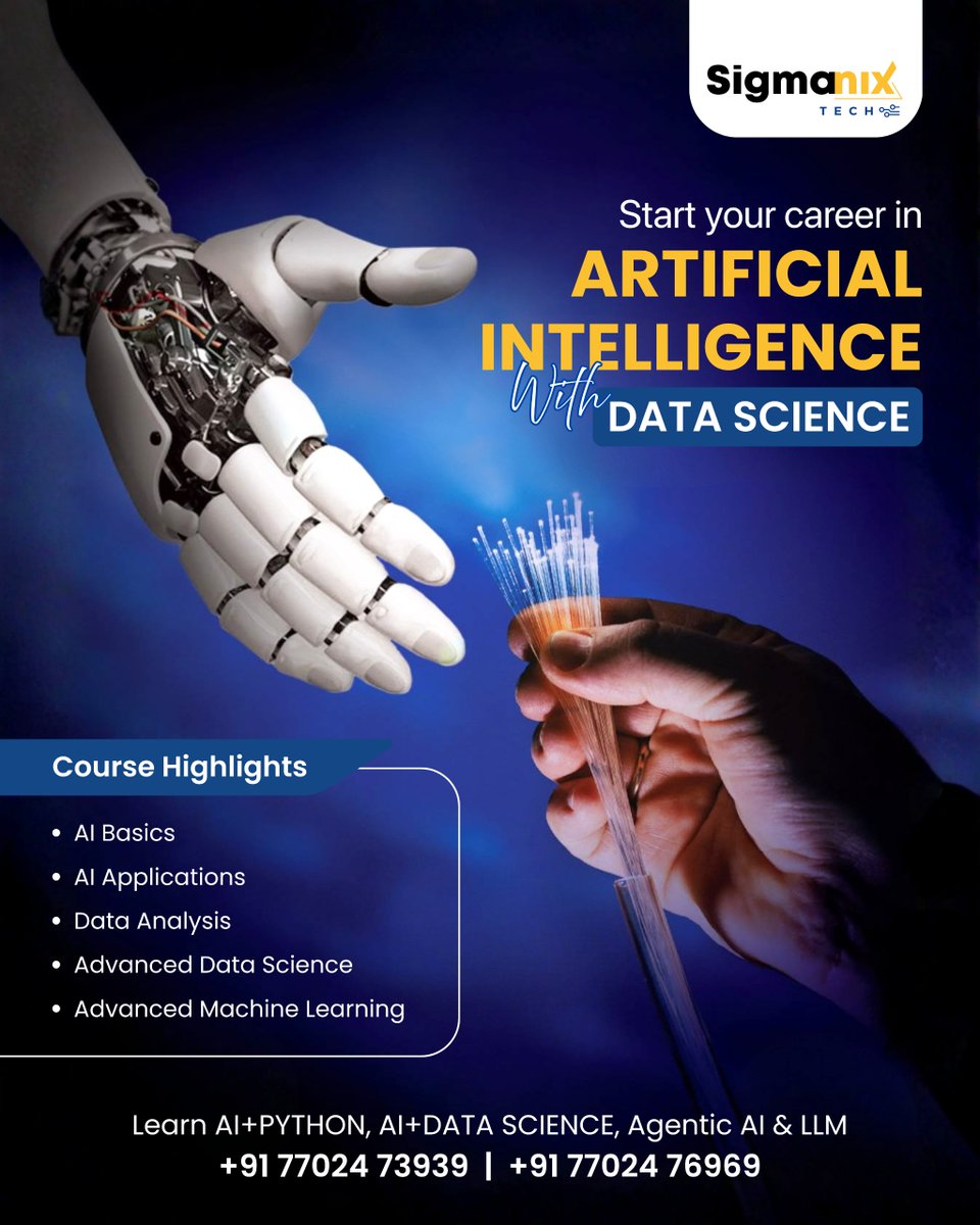 sigmanixtech's tweet image. Decode the Future with AI!🚀

Dreaming of building the next big innovation? 💭
Unlock the language of algorithms, data, and intelligence — and let your ideas shape the digital world! 🌐

👉Start learning today — the AI revolution is waiting!

Contact Us @ 7702473939 / 7702476969