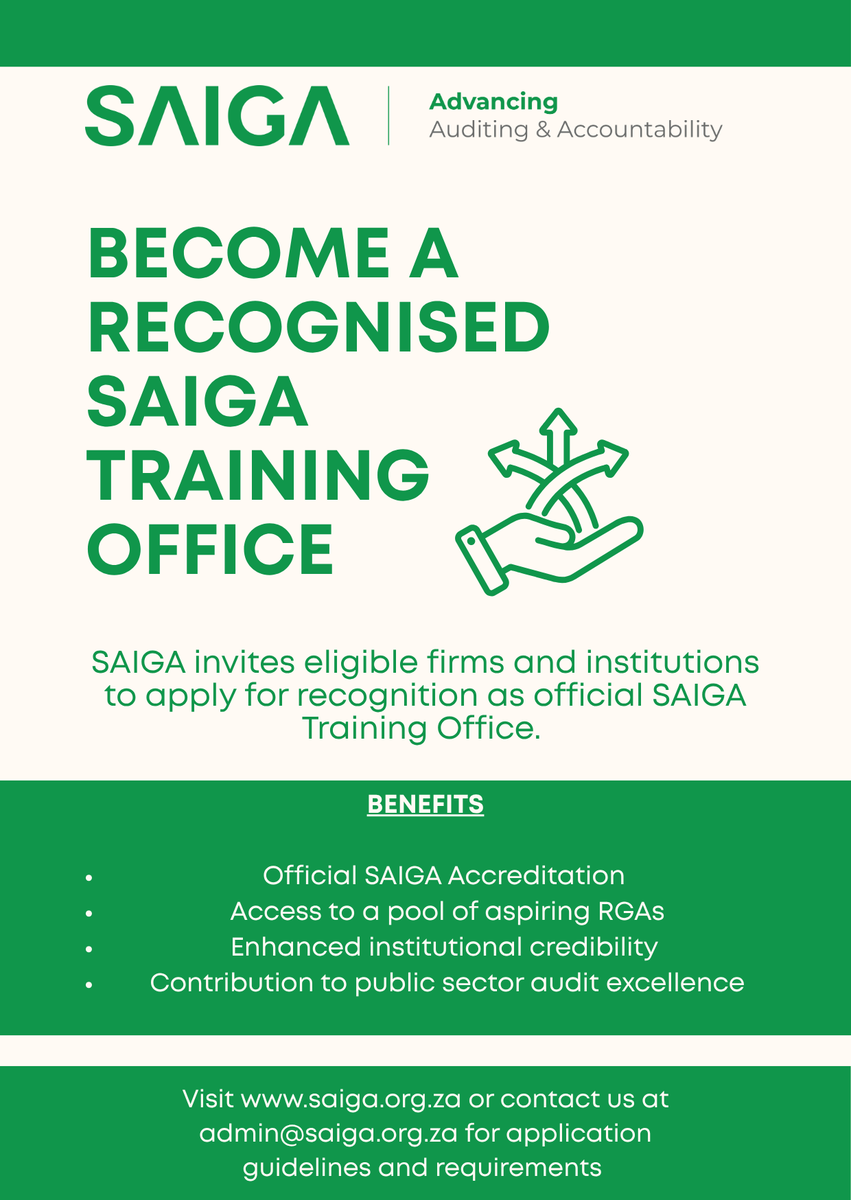 SAIGA invites eligible firms and institutions to apply for recognition as official SAIGA Training office💚 . Visit our website saiga.org.za or contact us at admin@saiga.org.za for application guidelines and requirements.
🔗: saiga.glueup.com/membership/270…
