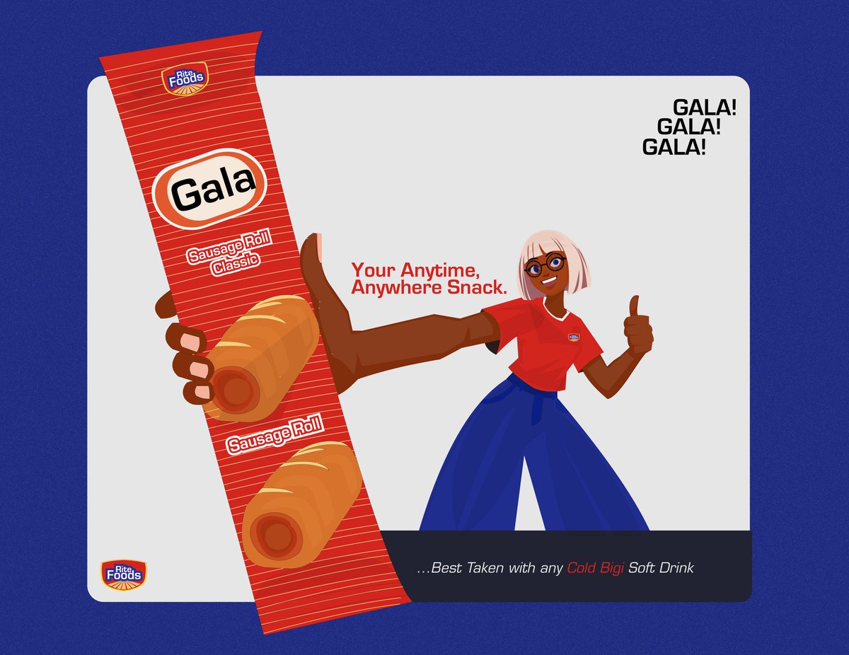 SmartMeso's tweet image. Day 4/30 of
Rebranding 15 Nigerian Brands &amp;amp; 15 Ad. Illustration for each of them. 
Day 4. Ad. Illustration for RiteFoods limited. 
Gala &quot;one of their Biggest Franchise&quot;, your anytime anywhere snack.
#30DaysCreativeEvolution