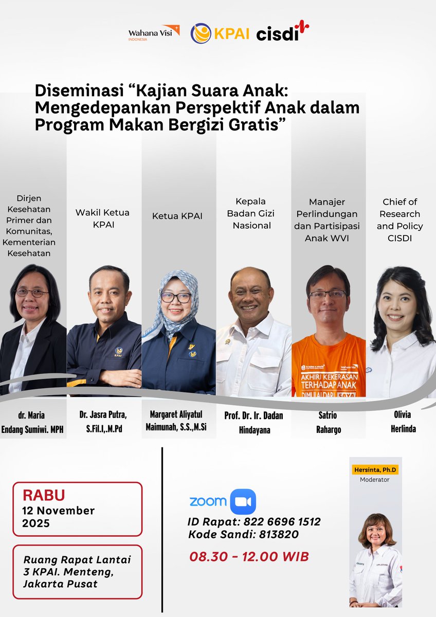 KPAI_official's tweet image. Suara anak penting dalam kebijakan publik! 
KPAI bersama @CISDI_ID   &amp;amp; @WahanaVisi_ID  gelar diseminasi “Kajian Suara Anak” untuk pastikan program Makan Bergizi Gratis berpihak pada anak. 
#KPAI #SuaraAnak #PerlindunganAnak