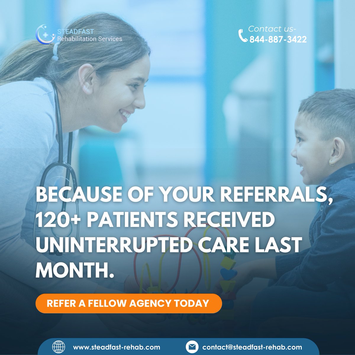 Steadfastrehab's tweet image. Your referrals made a real impact. 💙
120+ patients received uninterrupted care last month, all because you shared your trust.

#Rehabilitation #HomeHealthCare #StaffingSolutions