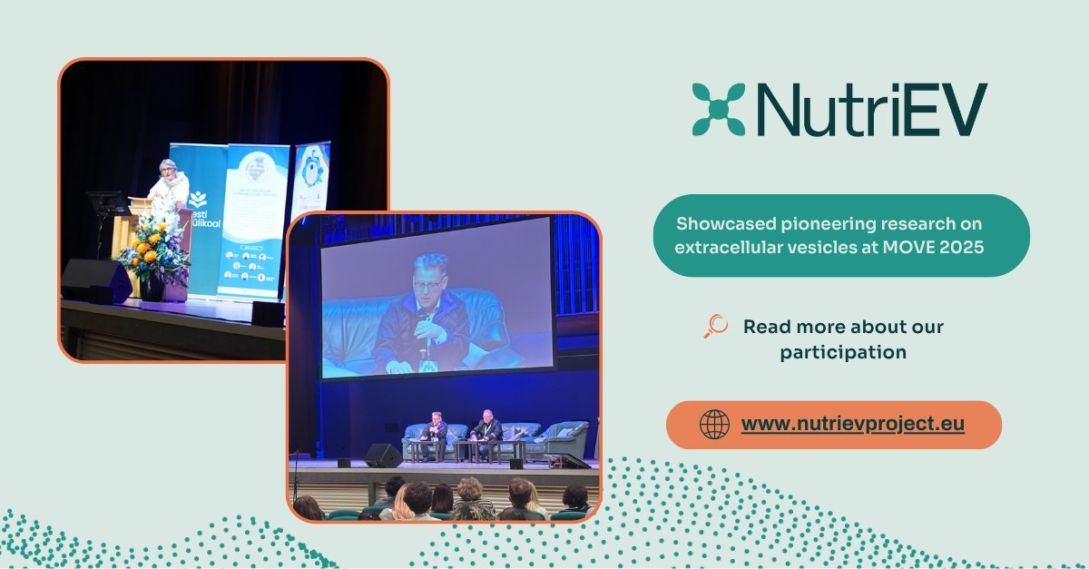 The #NutriEV team participated at the 3rd #MOVESymposium2025 in Tartu to share advances in #ExtracellularVesicle research. 
Prof. <a href="/Svainio/">Seppo Vainio</a> presented work on excreted #EVs as diagnostic tools, Dr <a href="/GabriellaPocsf1/">Gabriella Pocsfalvi</a> highlighted plant-derived nanovesicles 

👉🔗t.ly/DT2F5