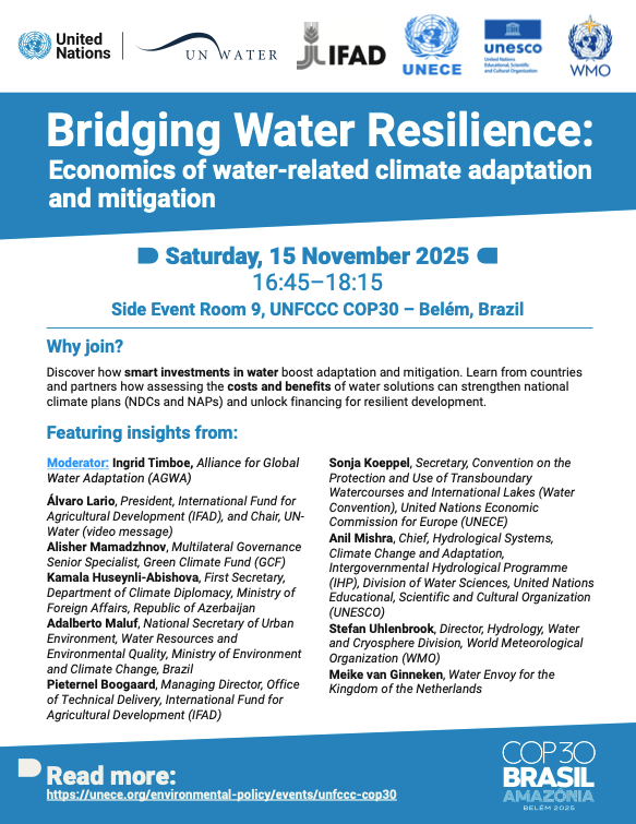 At #COP30 in Belém, global experts will explore why investing in water is key to building climate resilience.   

The event “Bridging Water Resilience” takes place on 15 November.

🔗 unwater.org/news/bridging-…
#WaterAction = #ClimateAction