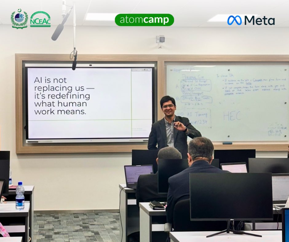 atomcamp's tweet image. The 2nd phase of the AI-Ready Faculty Program is in full swing! 

In collaboration with @Meta , @atomcamp is continuing its effort to help university faculty across Pakistan get equipped with the latest AI knowledge and skills.

After completing Phase 1, where we trained a group…