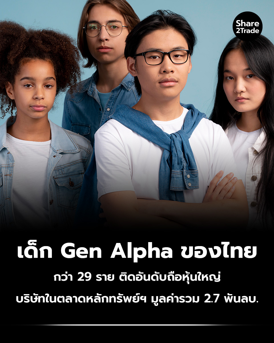 share2tradeweb's tweet image. เด็ก Gen Alpha ของไทย
กว่า 29 ราย ติดอันดับถือหุ้นใหญ่
บริษัทในตลาดหลักทรัพย์ฯ มูลค่ารวม 2.7 พันลบ.
อ่านต่อ... share2trade.com/news/49847
#Share2Trade #SMO #ข่าวหุ้น #หุ้นไทยวันนี้
