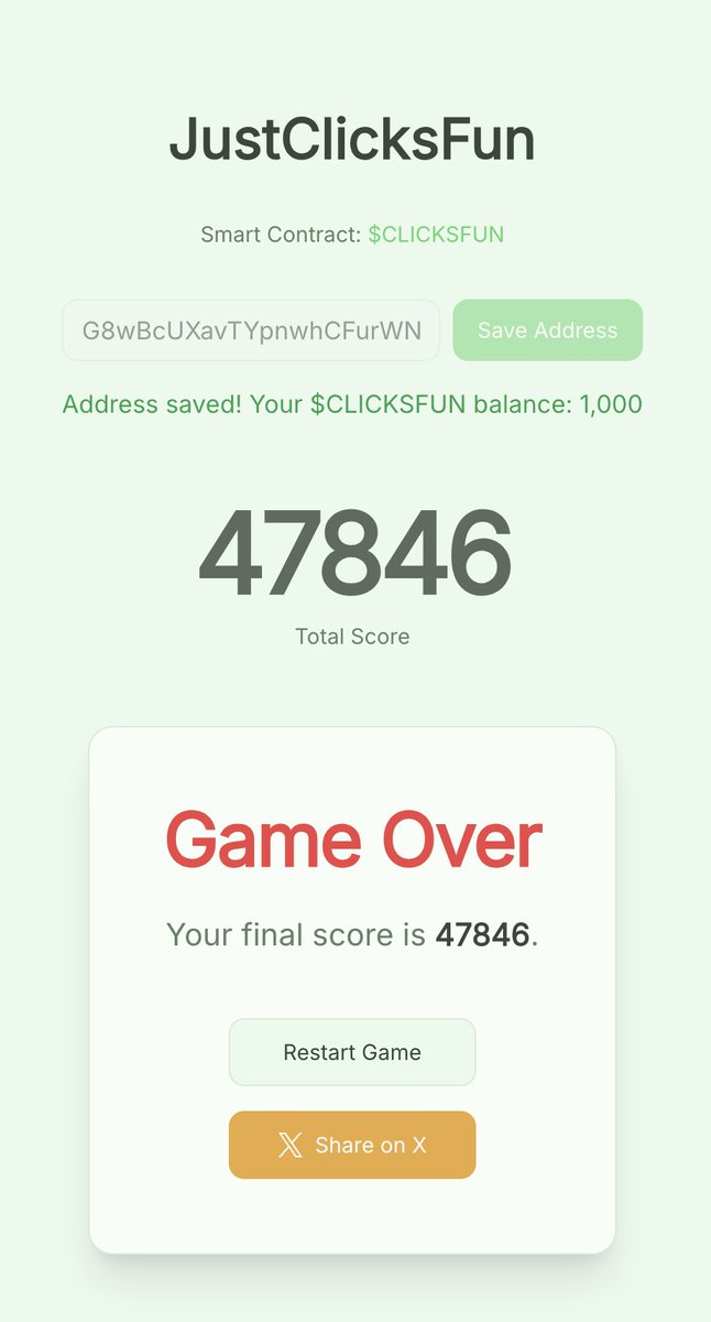Bruce_isback's tweet image. I scored 47846 points in justclicks.fun! 🟢
Can you beat me? 😎
@JustProjectsFun 
#JustProjectsFun #JustFun #JustClicksFun #ClicksFun #Memecoin #Crypto #PumpFun #Solana #REWARDS10112025 #HOLDERSCLICKSFUN justclicks.fun/?score=47846&amp;amp;a…