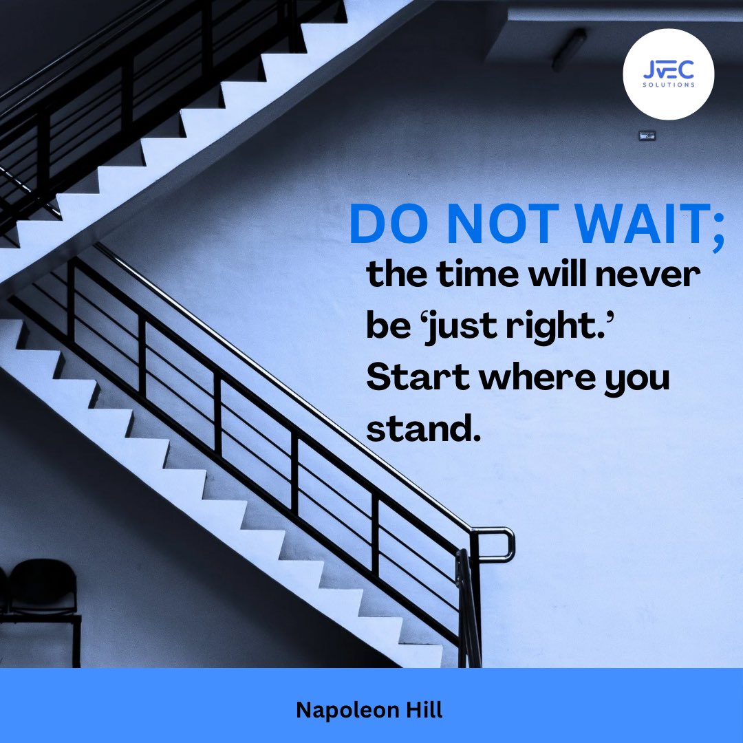 jvec_solutions's tweet image. Don’t wait for the “right” time — it’s now. Start where you are and grow from there. #Motivation #TakeAction #Mindset