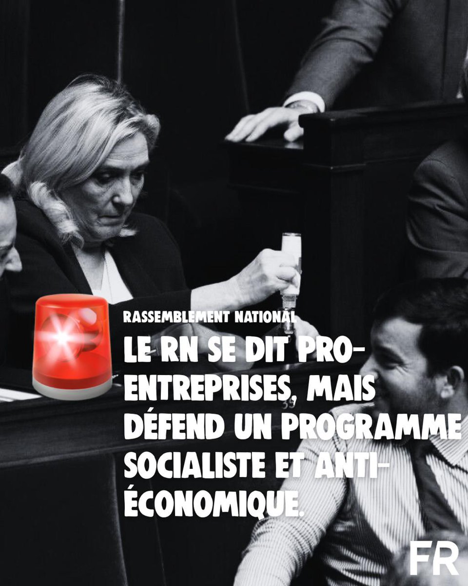 FrontRep's tweet image. 🚨 Alerte hypocrisie

Jordan Bardella se proclame à la tête du parti “le plus pro-entreprises”...

👉 Pendant que son bras droit Jean-Philippe Tanguy revendique de “faire avancer les promesses des socialistes.” : hausse des dépenses publiques, méfiance envers les investisseurs,…