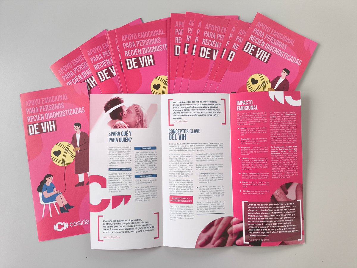 SidaBurgos's tweet photo. Desde @cesida_esp nos llegan la guía / folleto de apoyo emocional para personas con diagnóstico reciente de VIH. 
El objetivo es proporcionar información práctica, sencilla y cercana que ayude a entender qué significa vivir con el VIH en la actualidad, primando la orientación y el acompañamiento de personas que también han pasado por esta experiencia.
+info y versión digital:
https://t.co/JCRjQFKZ3e