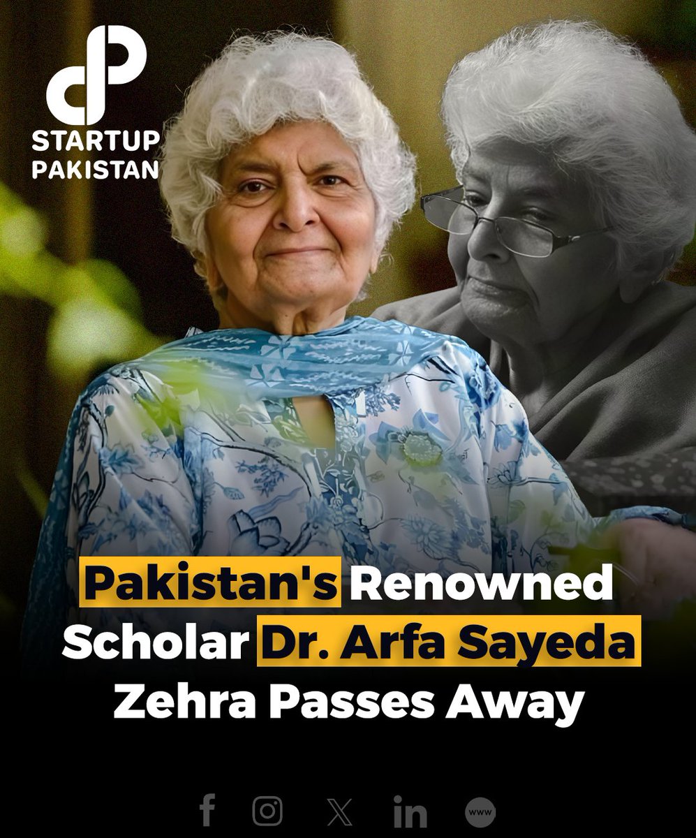 PakStartup's tweet image. Renowned scholar, writer, and educationist Dr. Arfa Zehra passed away in Lahore, leaving behind a legacy of learning and inspiration. 

#DrArfaZehra #Education #Scholar #WomenEmpowerment #Pakistan #Tribute #PTV