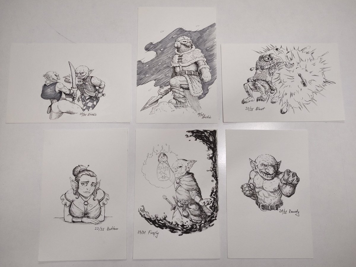 Усім привіт!
Виставляю на продаж 30 малюнків зі свого Гоблінктобера. 
Усі по 750 (it's a steal) грн, крім номерів 18, 20 і 24 — ці по 300.
Пишіть у ПП тут, або через ТГ(біо).
Буду вдячний м'ю за поширення, щоб мої гоблінятка знайшли скоріше новий дім😊

#украрт #украртпідтримка