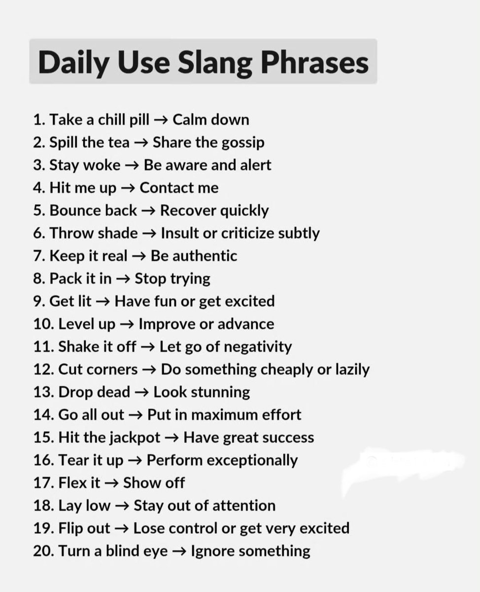 grammarengli's tweet photo. Daily Use Slang phrases https://t.co/UbDFRZa4P4