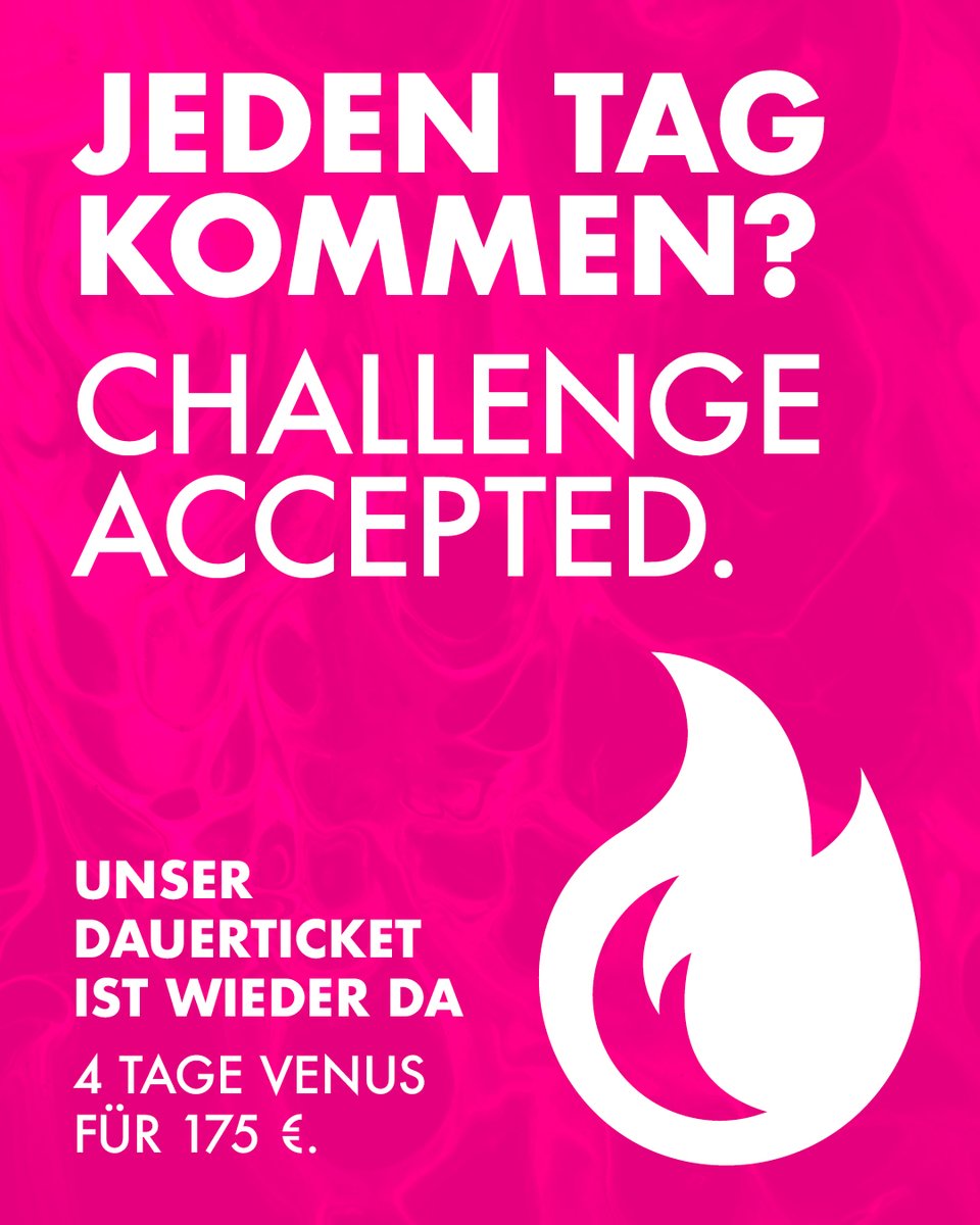 venusberlinoff's tweet photo. 🎟️ Alle Tickets für die VENUS 2026 sind jetzt verfügbar!
Und das Beste: Das legendäre Dauerticket ist zurück!
4 Tage VENUS – 1 Preis – 175 € 😏
Venus Berlin 22.–25.10.2026
 https://t.co/7L2x9ZUeVd https://t.co/IaVA9ETlHI