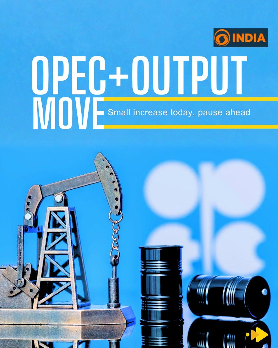 DDIndialive's tweet image. OPEC+ takes a careful step, a small output rise for December followed by a pause ahead. As demand slows and sanctions bite, the group is betting on stability over speed.

#OPECplus #OilMarkets #EnergyNews #CrudeOil #OilStrategy #GlobalEconomy