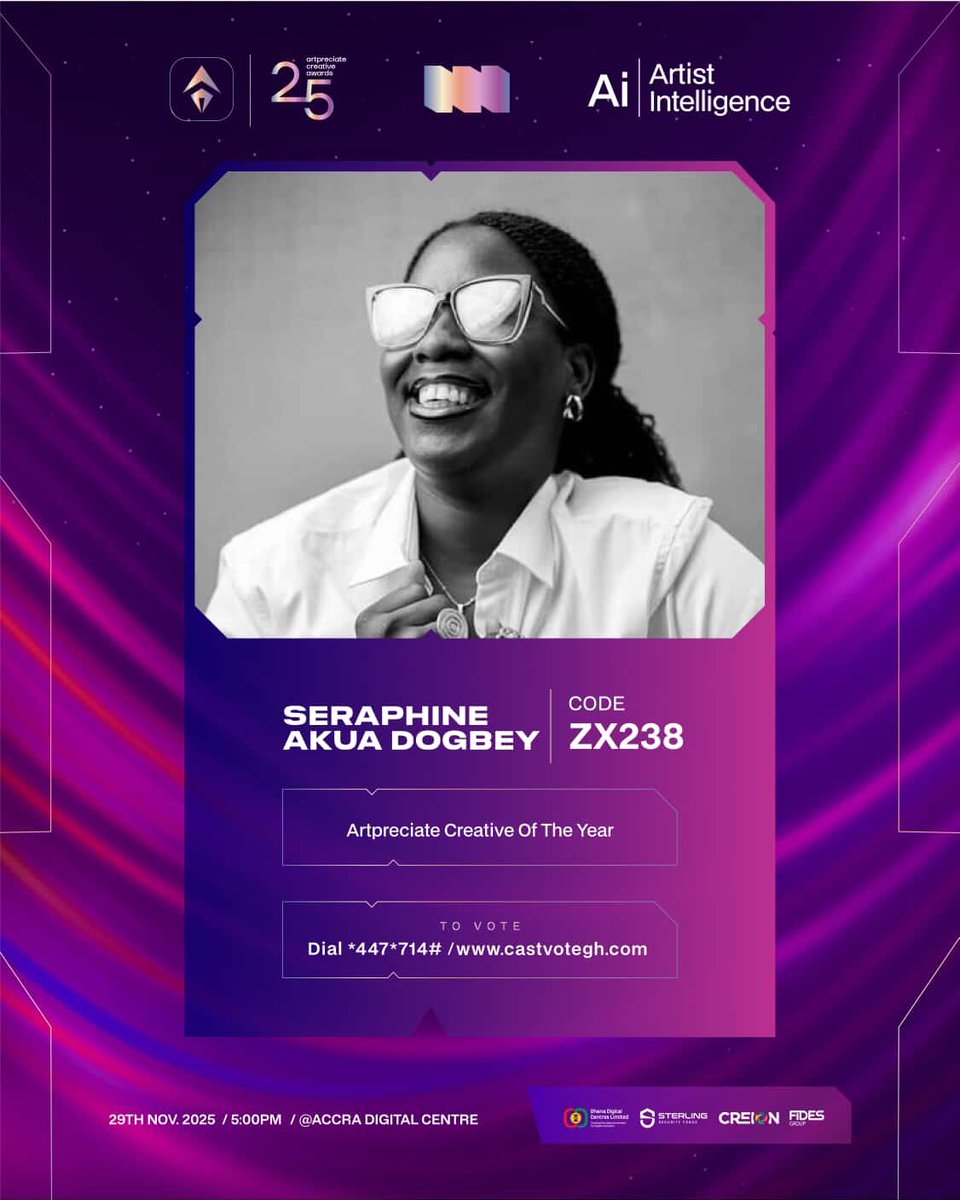 Two nominations. Two competitive categories

1. Voiceover Artist of the Year 
2. Creative of the Year

Vote here🙏🏾: castvotegh.com/#/events/categ…