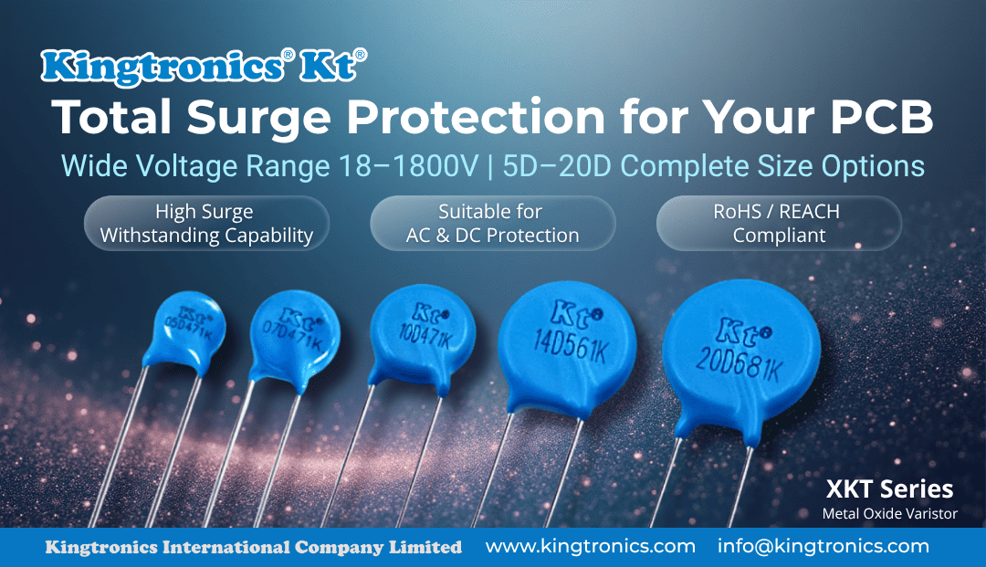 Kingtronics's tweet photo. Protect your circuits with Kingtronics XKT Series MOVs β wide voltage 18β1800V, high surge capability, ideal for AC/DC protection.
Learn more: https://t.co/GpGPGKkw9g
#MOV #Varistor #SurgeProtection #XKT #Kingtronics #Electronics https://t.co/bREsMqrv7g