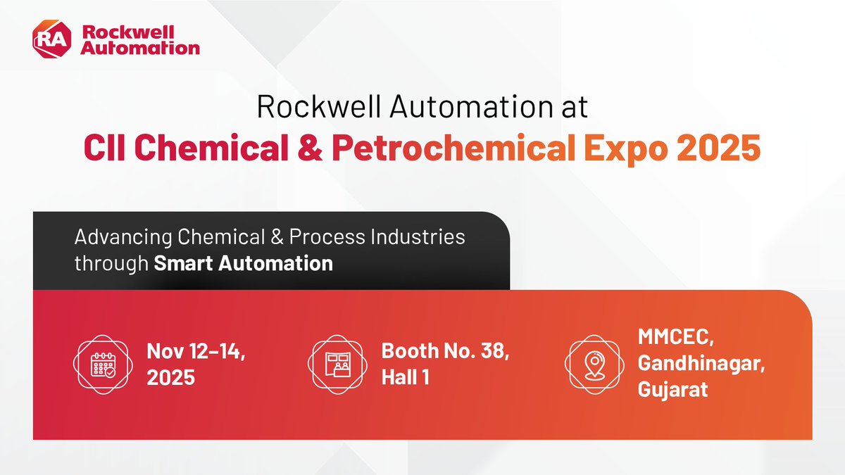 ROKAutomationIN's tweet image. Join us at Chemicals and Petrochemicals Expo 2025, Nov 12–14, Gandhinagar, as we showcase automation solutions for the oil &amp;amp; gas and chemical industries.

📍Booth No. 38, Hall 1 | MMCEC

Know more:  cpxindia.in

#ProcessAutomation #cpx2025