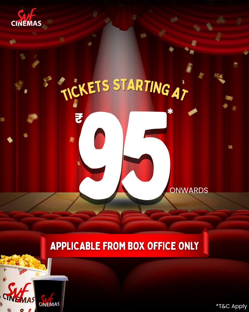 svf_cinemas's tweet photo. বড়পর্দায় বড় deal
তোমাদের favourite সিনেমার ticket এখন মাত্র ৯৫ টাকায়*
Book your tickets now [https://t.co/wvErXNWTDA]
#SVFCinemas #BlockbusterOffer #TicketOffer #Entertainment

*T&amp;C Applied https://t.co/fiw7tG8cO1