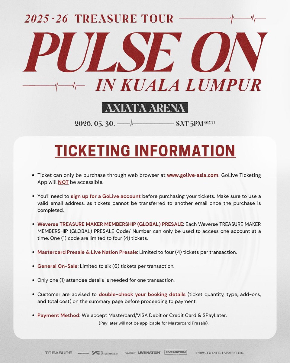 msiakpopfans's tweet photo. [INFO] 2025-26 TREASURE TOUR [PULSE ON] IN KUALA LUMPUR - Ticketing Information

🎟️: https://t.co/C0LckuFJmd

#TREASURE #트레저 #PULSE_ON #TREASUREinKL #PULSE_ON_IN_KL #PULSEONinKL https://t.co/fRhX9D5Su8