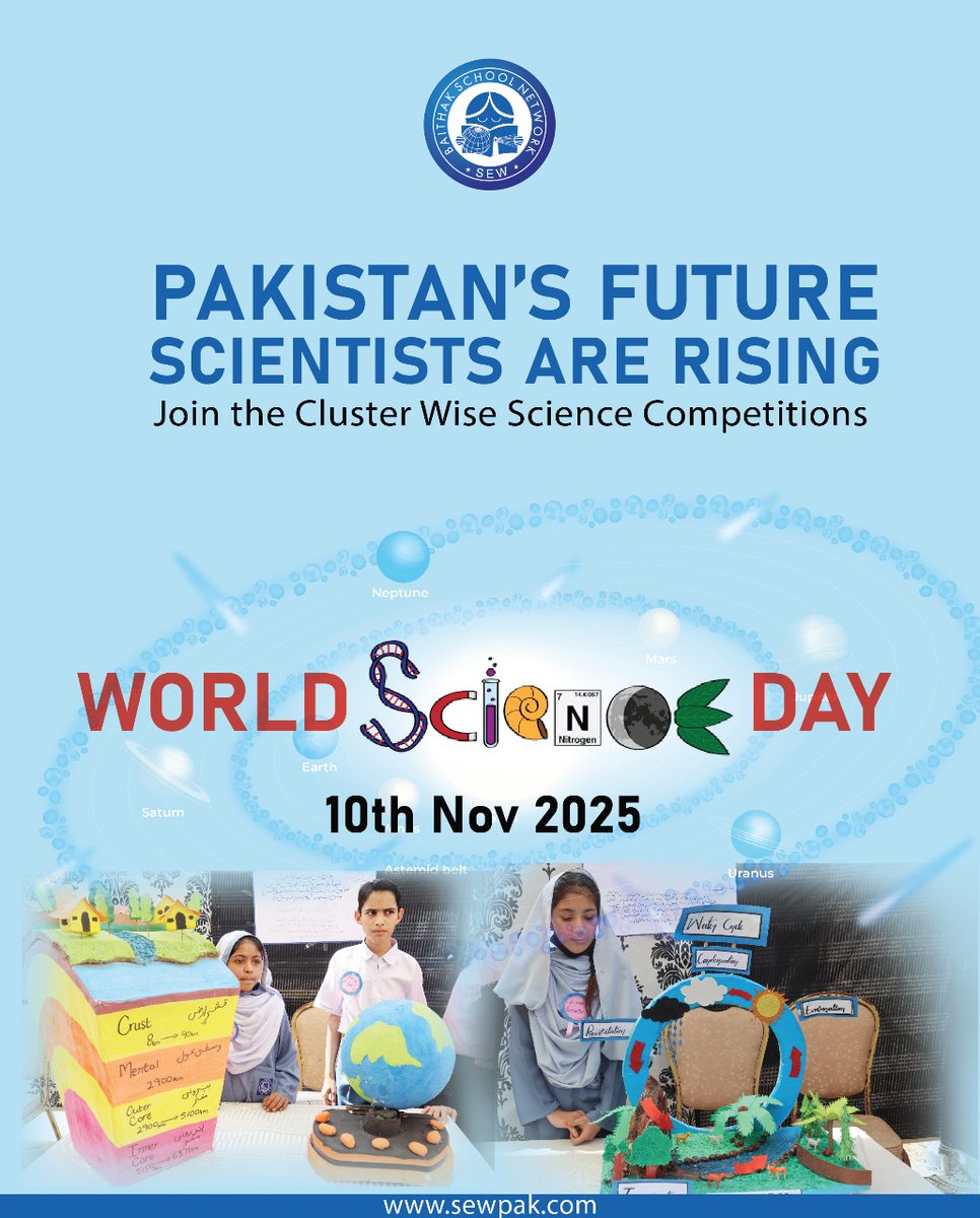 BaithakSchools's tweet photo. Curiosity meets innovation! 🌟 Baithak students showcase their science skills in cluster competitions, celebrating World Science Day and a brighter Pakistan! 🌍

#WorldScienceDay2025 #Science  #FutureScientists #STEMEducation #InnovationInEducation #BaithakSchoolNetwork #Donation https://t.co/RF47z8o3Vn