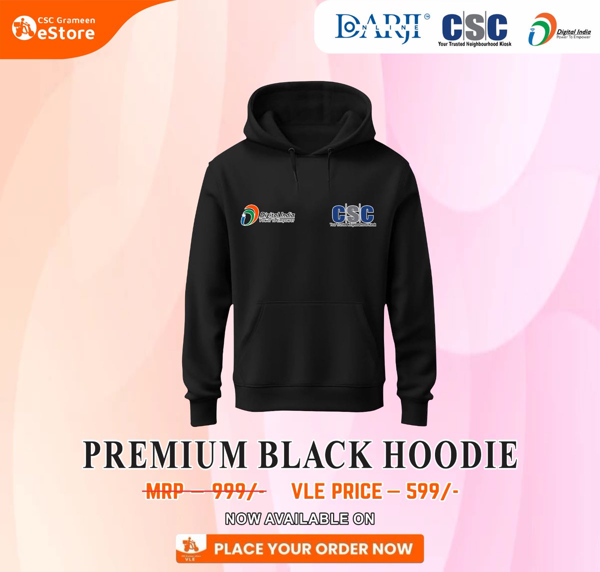 DGSAJMER's tweet image. CSC VLE भाई-बहनों के लिए खास तोहफा
अब सर्दी में भी @CSCegov_ का जुनून रहेगा बरकरार 

पहनिए CSC Branded Hoodie 
गर्व से, स्टाइल से और अपने मिशन के साथ

DARJI ONLINE द्वारा निर्मित
अभी ऑर्डर करें CSC Garment eStore 
@akhilipscsc
@CSCeStore
#CSC #DarjiOnline #VLEPride #MadeInIndia