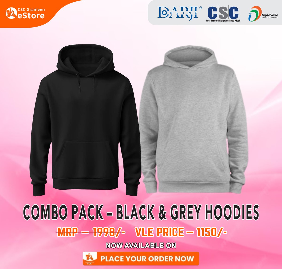 DGSAJMER's tweet image. CSC VLE भाई-बहनों के लिए खास तोहफा
अब सर्दी में भी @CSCegov_ का जुनून रहेगा बरकरार 

पहनिए CSC Branded Hoodie 
गर्व से, स्टाइल से और अपने मिशन के साथ

DARJI ONLINE द्वारा निर्मित
अभी ऑर्डर करें CSC Garment eStore 
@akhilipscsc
@CSCeStore
#CSC #DarjiOnline #VLEPride #MadeInIndia