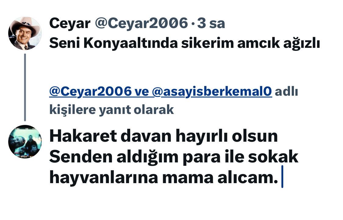 1923_model's tweet photo. @Ceyar2006 @asayisberkemal0 Hakaret davan hayırlı olsun 
Senden aldığım para ile sokak hayvanlarına mama alıcam. https://t.co/vAI15aZQFH