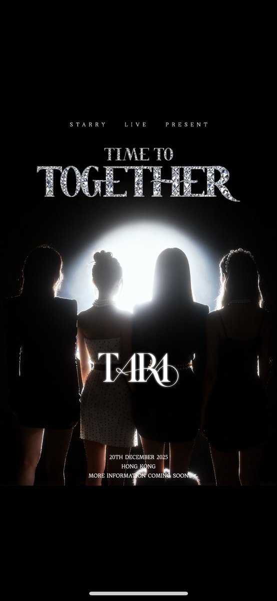 👑 The Queens are back.

Wear your crown, Hong Kong.

It’s TIME TO TOGETHER.

#TARA #TIMETOTOGETHER 

#Eunjung #Qri #Hyomin #jiyeon

#starrylive