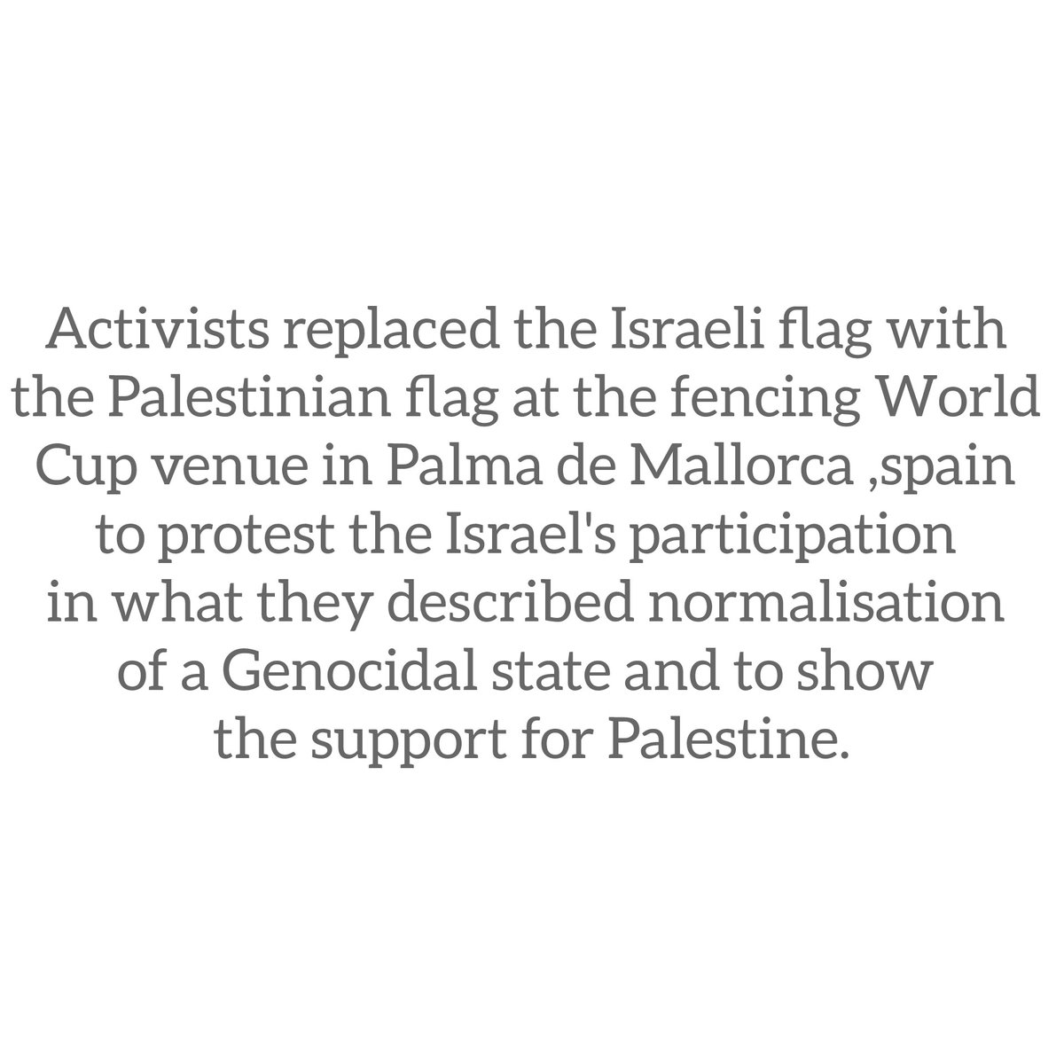 pardekpiche's tweet photo. Israeli flag replaced with Palestinian flag during the Fencing World Cup Venue in Spain.
#FreePalestine #IsraeliTerrorism #Israel #USBackedTerrorism #USFundedGenocide https://t.co/nlhZ1vJD2p