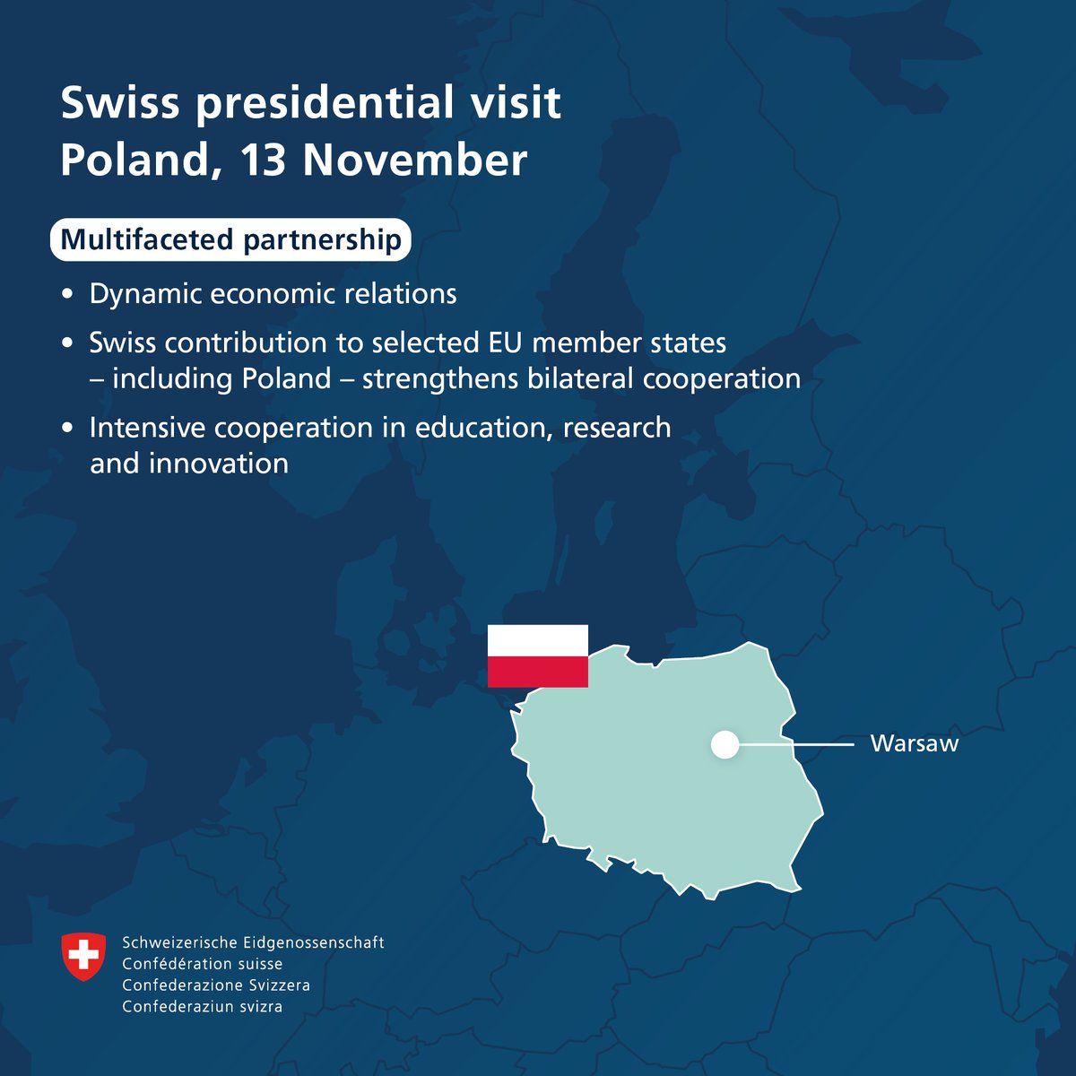 SwissGov's tweet image. Swiss President @keller_sutter is visiting Poland this week. In Warsaw she will meet President @NawrockiKn and Prime Minister @donaldtusk. Alongside bilateral relations, topics include global trade issues and European security policy. news.admin.ch/en/newnsb/rsea…