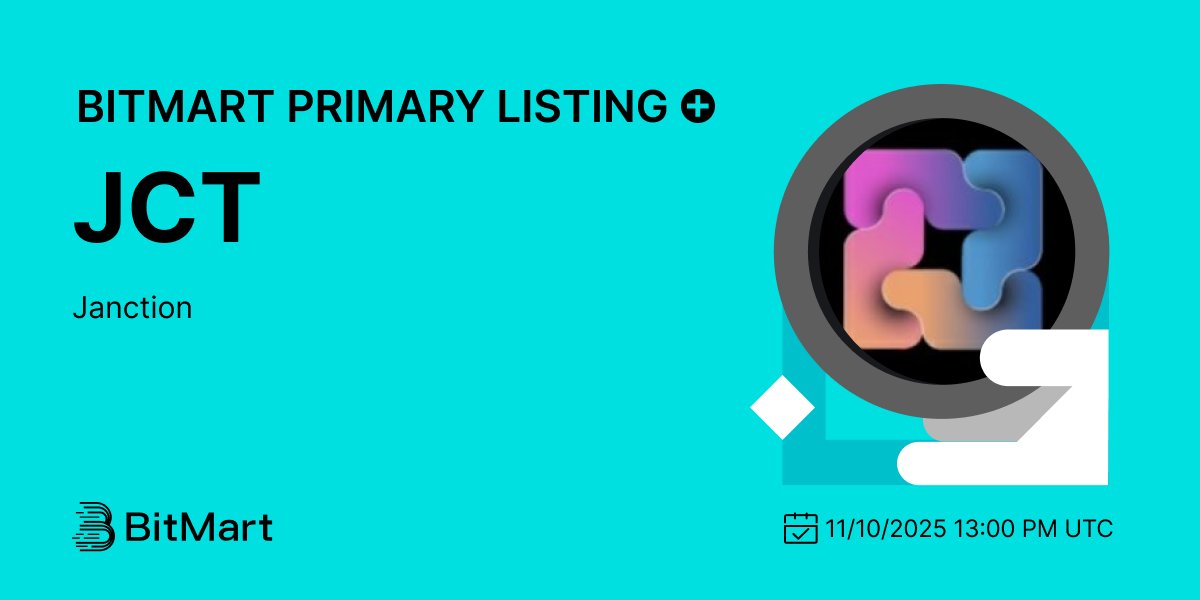 #BitMart announces the primary listing of Janction (JCT) <a href="/JANCTION_Global/">JANCTION Global Official Account</a> 🔥

Janction is an open web platform that provides a secure and fair marketplace for renting and sharing AI resources.

💰Trading pair: JCT/USDT
💎Deposit: Available
💎Trading: 11/10/2025 13:00 PM UTC