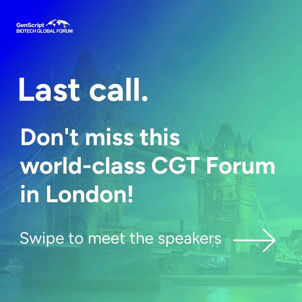 GenScript's tweet image. 🚀 Last Call!
Meet Nobel Laureate Craig Mello and CGT leaders at GenScript Biotech Global Forum London 2025, happening Nov 20.
Agenda 👉 bit.ly/4nppSnt 
Register 👉 bit.ly/3JOH2vZ 
Free pass code GSSM (Valid till Nov. 15.)
⏰ Don’t wait — seats are filling fast!