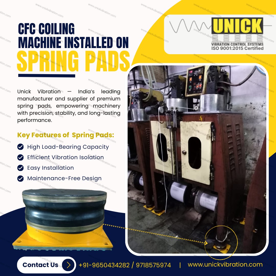 UnickVibration's tweet image. A strong foundation drives powerful performance! ⚙️💪
Our CFC Coiling Machine installed on Unick Vibration’s premium Spring Pads ensures unmatched stability, vibration control &amp;amp; durability. 🏭✨
🔗 unickvibration.com/product/spring…

#SpringPads #UnickVibration #VibrationIsolation