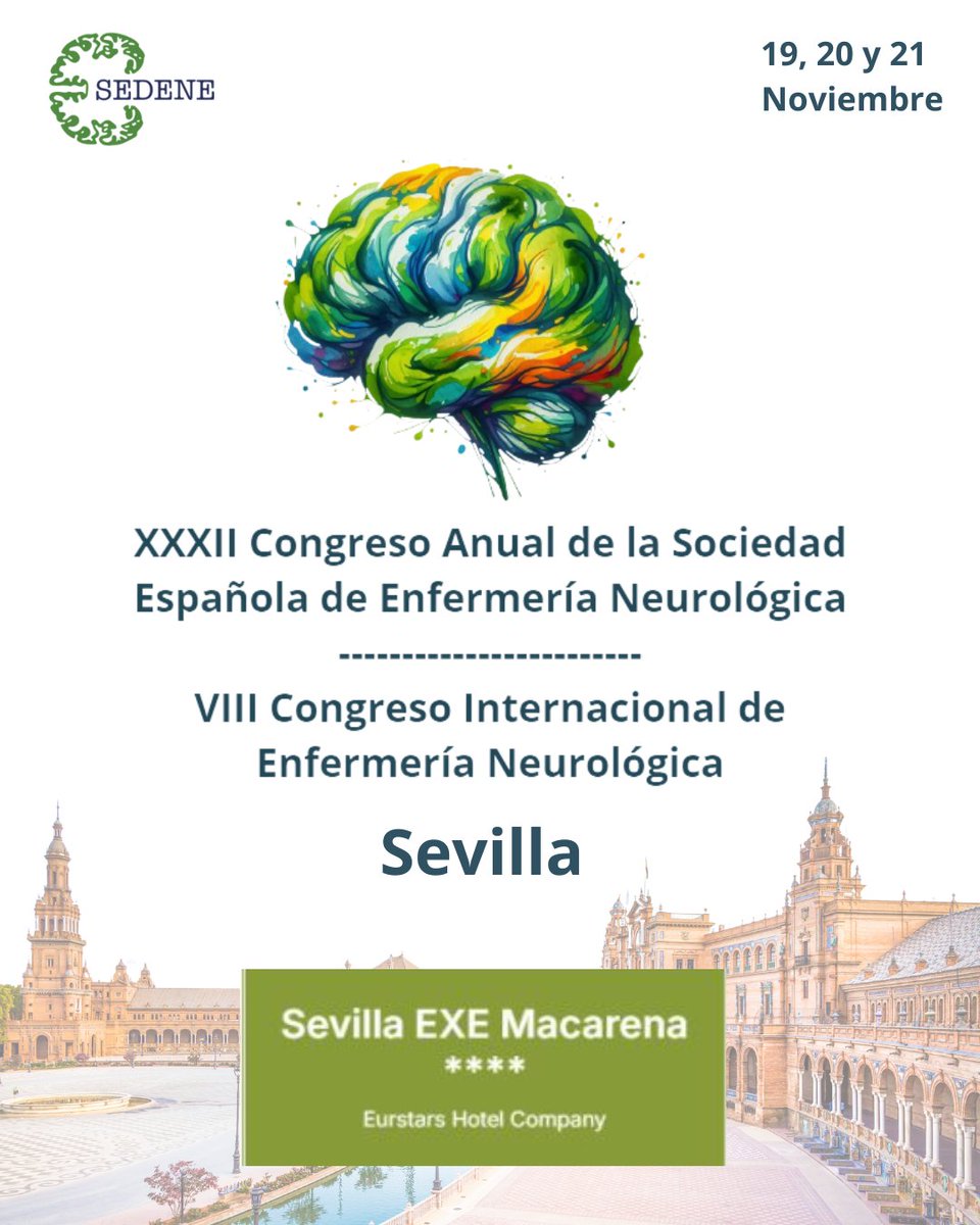 ¡El XXXII Congreso Anual de la <a href="/sedenered/">Sociedad Española de Enfermería Neurológica</a>  se acerca!
Si aún no te has inscrito, ¡todavía estás a tiempo!
Nos vemos en Sevilla , del 19 al 21 de noviembre, en el Cartuja Center CITE.
 📌Aún hay plazas disponibles en el Hotel EXE Macarena C. San Juan de Ribera, 2 .
#SEDENE2025