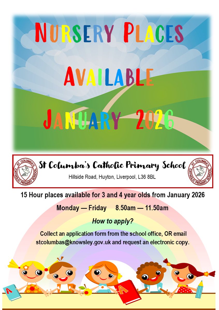 15 hour Nursery places available for 3-4 year olds. 
Please collect an application pack, or email school if you are interested in joining us. 
#knowsleyschools #knowsleynursery #nurseryplaces #huytonschools #huytonnursery