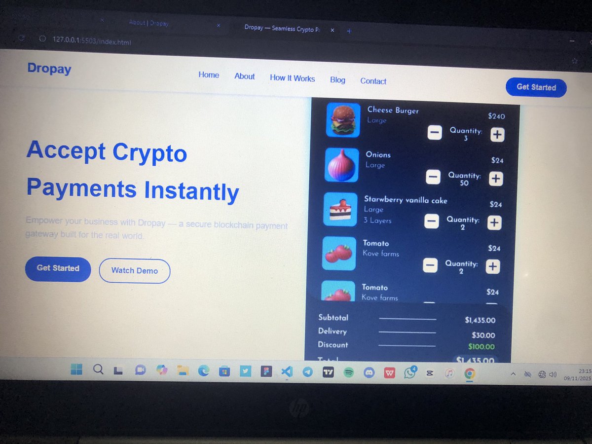 front2chain_dev's tweet image. Still working on the landing page for @dropay_ 

These will not be the final look, I guess it already looking good.