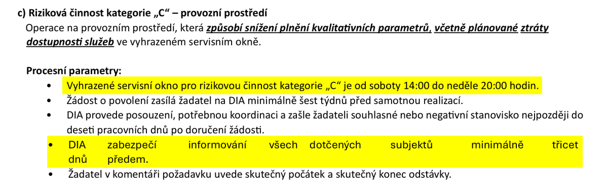 KamilZm's tweet image. Kompletní odstávka základních registrů, NIA apod. Prakticky vše.
13.11.2025 22:00 – 24:00
17.11.2025 22:00 – 24:00
Přemýšlím, proč vůbec DIA vydává nějaká pravidla pro odstávky systémů základních registrů, když na ně sama zvysoka dlabe.