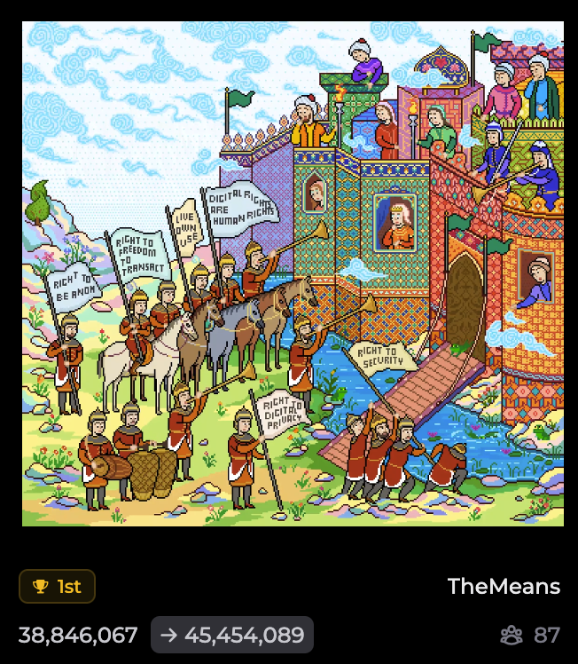 This is Naime, the next artist to get minted into The Memes by <a href="/punk6529/">6529</a> because Meme Maxis made a whole lot of fantastic noise around Digital Rights being Human Rights 🎺

"Seize What is Yours" - by <a href="/NaimePakniyat/">Naime 👾</a>, 1st place!

Kudos for getting Naime into The Memes!