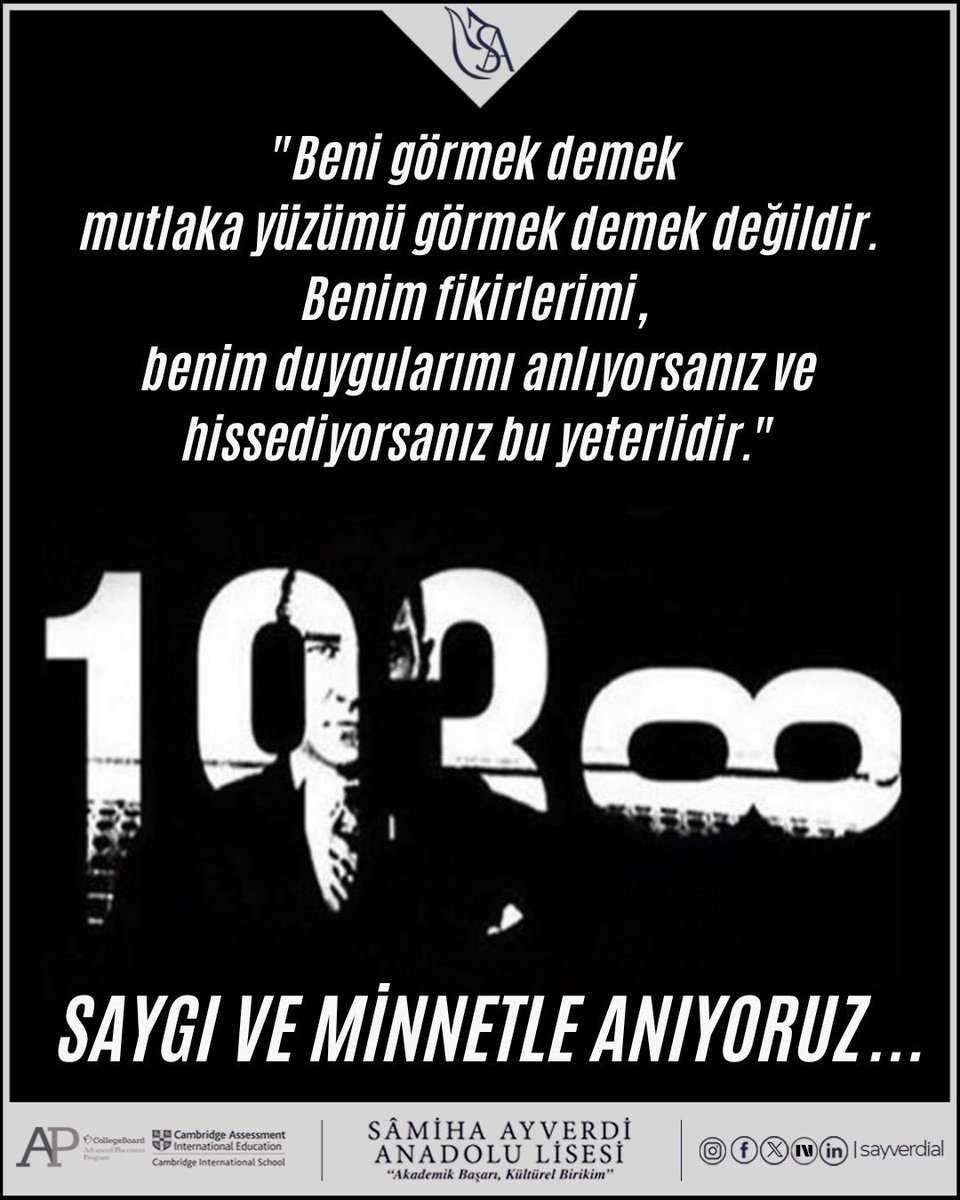 “Büyük ölülere matem gerekmez, fikirlerine bağlılık gerekir.”
Aramızdan ayrılışının 87. yıl dönümünde Ulu Önder Gazi Mustafa Kemal Atatürk’ü saygı, özlem ve minnet ile anıyoruz. Bize düşen muasır medeniyetler seviyesine ulaşma yolunda, Atatürk’ün fikirleri ışığında ilerlemektir.