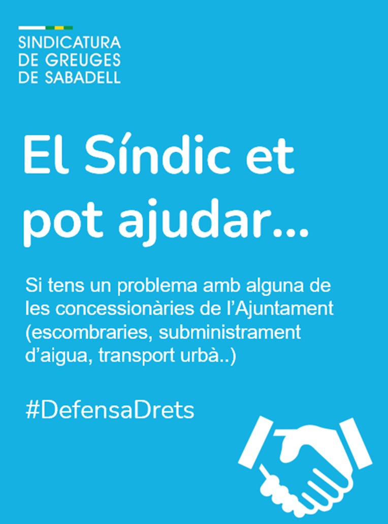 ❓ Sabies què...? 

🔹 El síndic et pot ajudar si tens un problema amb alguna de les concessionàries de l'<a href="/Aj_Sabadell/">Ajuntament Sabadell</a> 

#DefensaDrets