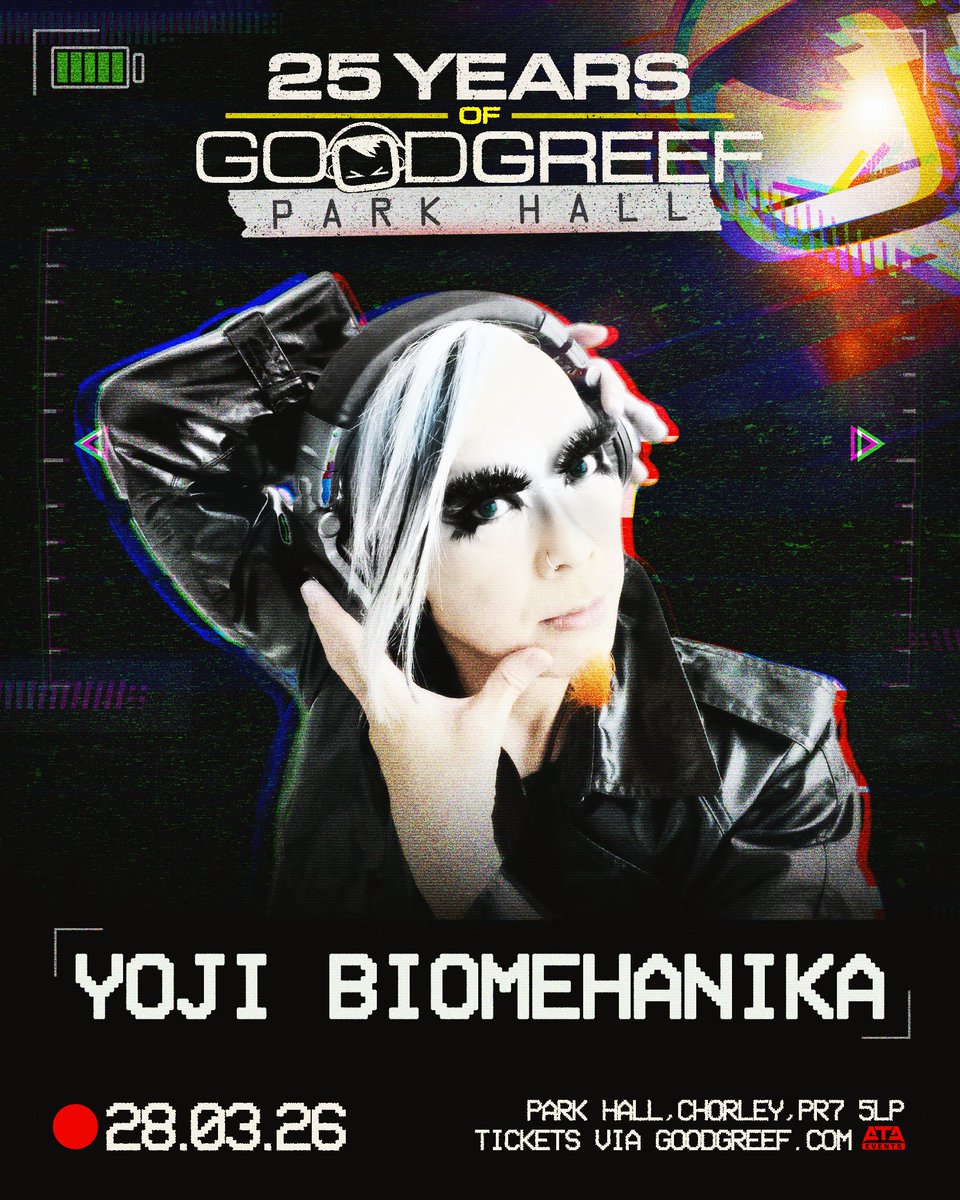 The legendary "GOODGREEF" marks 25 years with a night of pure nostalgia, iconic trance anthems, and a world-class line-up of the scene's biggest names!
Standard Ticket Phase 2 is still available but selling quickly!
🎟skiddle.com/whats-on/Chorl…
#yojibiomehanika #goodgreef #parkhall