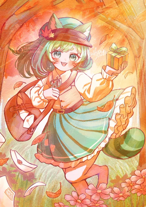 ご依頼でグッズイラストを描かせて頂きました! 秋の森の郵便屋さんなお姿 素敵なご依頼ありがとうございました! #イラスト #有償依頼