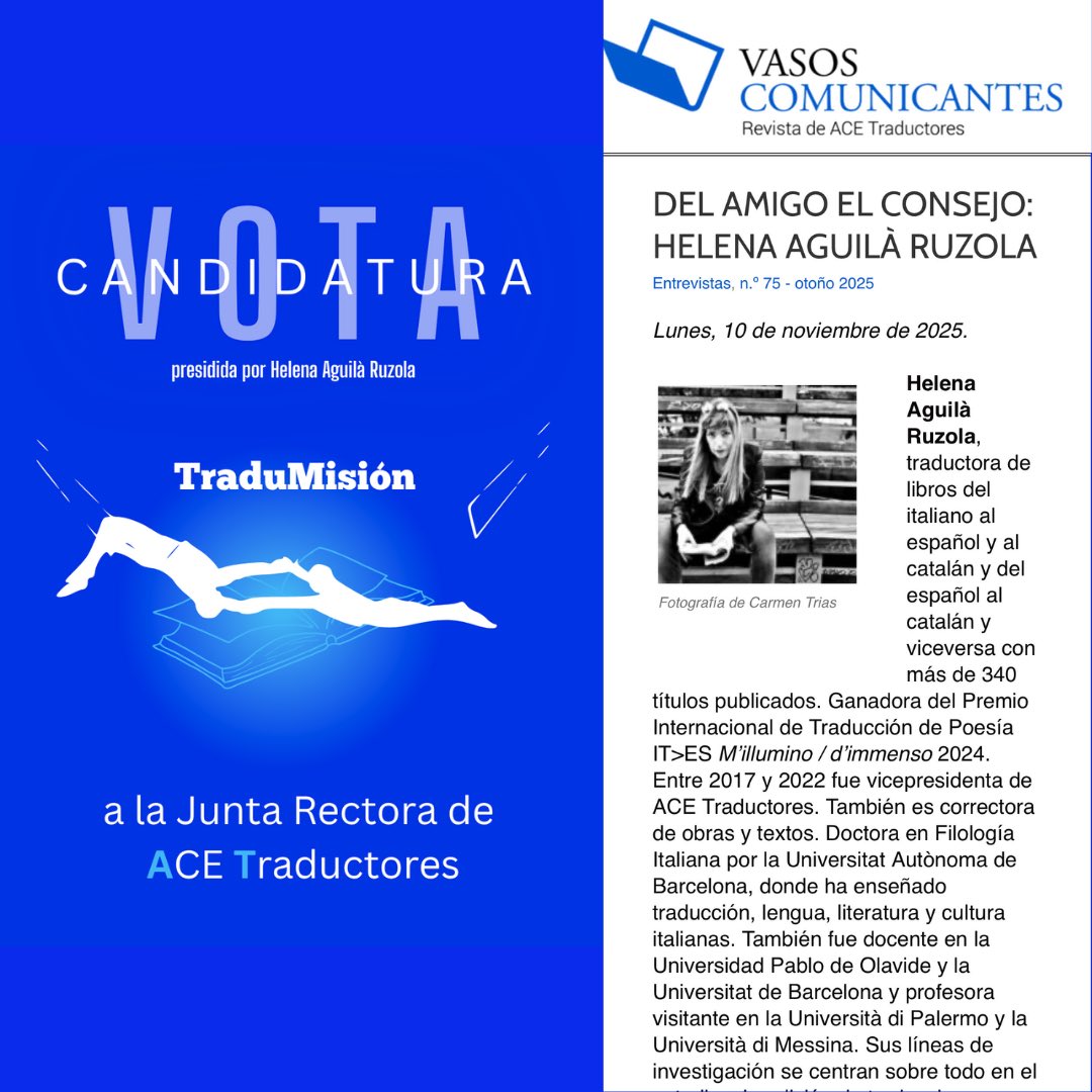 🔵 Querida membresía de <a href="/acetraductores/">ACE Traductores</a>, con motivo de mi candidatura a la presidencia, me han hecho esta entrevista👇

vasoscomunicantes.ace-traductores.org/2025/11/10/del…

🔵 Y recordad: desde hoy hasta el viernes a las 14:00 h está abierto el voto telemático. 
¡A votar!

#TraduMisión #ACETraductores