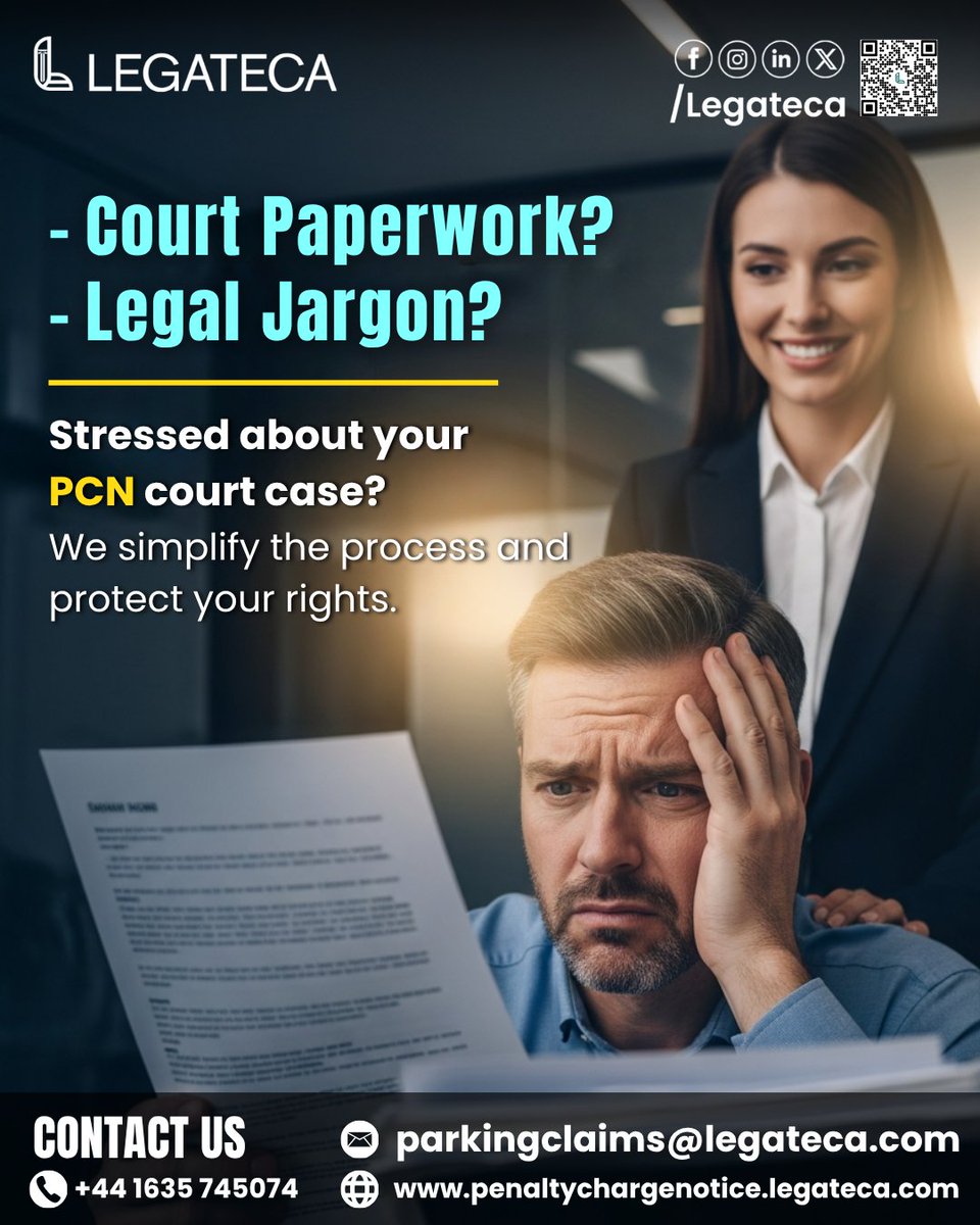 Struggling with PCN court paperwork? Legateca makes the process simple and stress-free. Our experts handle the legal details, so you can focus on what really matters.

Visit us at: legateca.com

#legateca #ParkingChargeNotice #LegalAssistance #UKLaw #LegalHelpUK